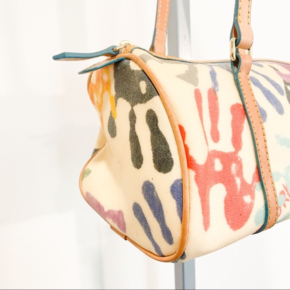 Dooney & Bourke Vintage Y2K Rainbow Handprint Round Barrel Shoulder Bag 2000s - Picture 5 of 14